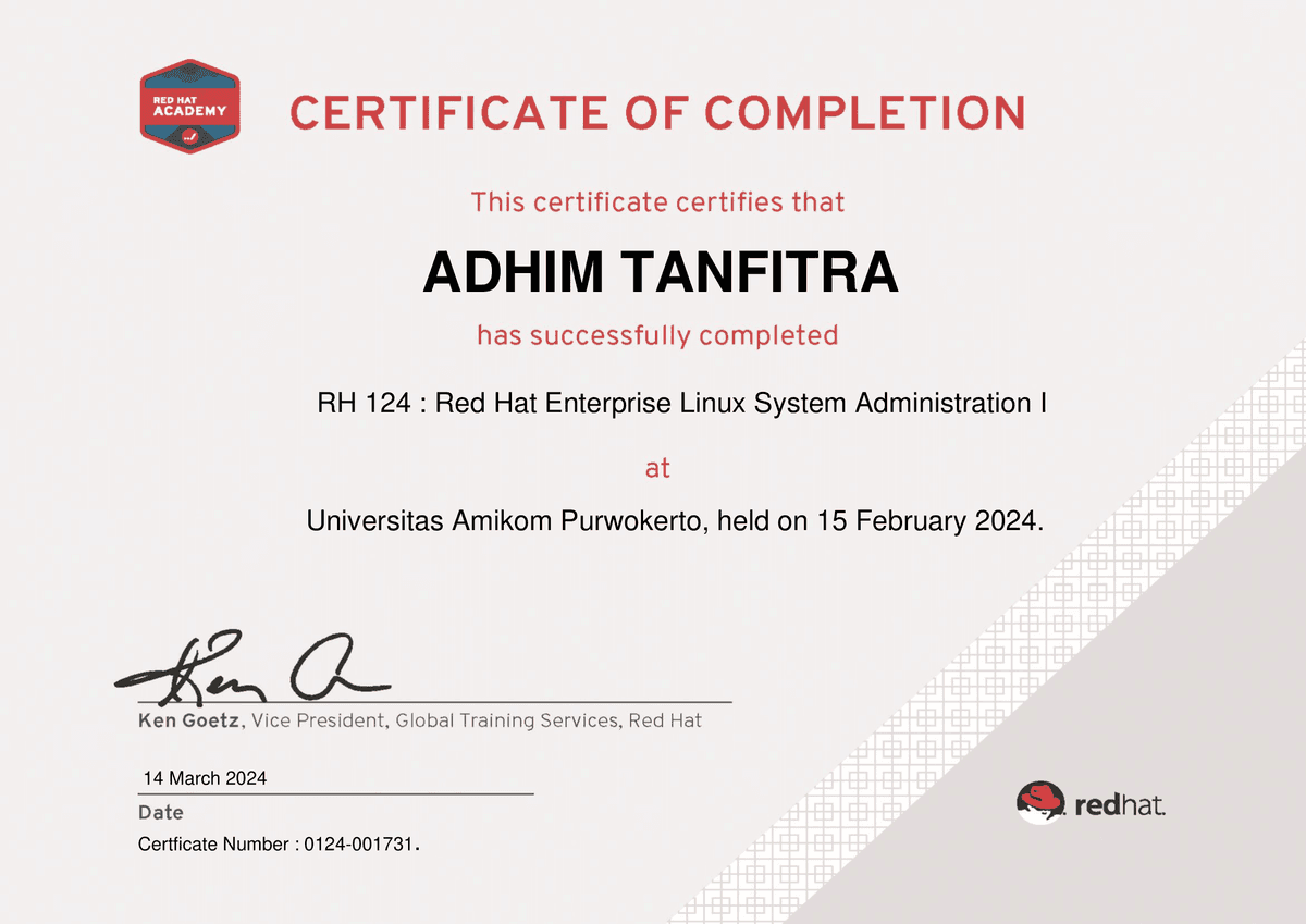 RH 124 : Red Hat Enterprise Linux System Administration I